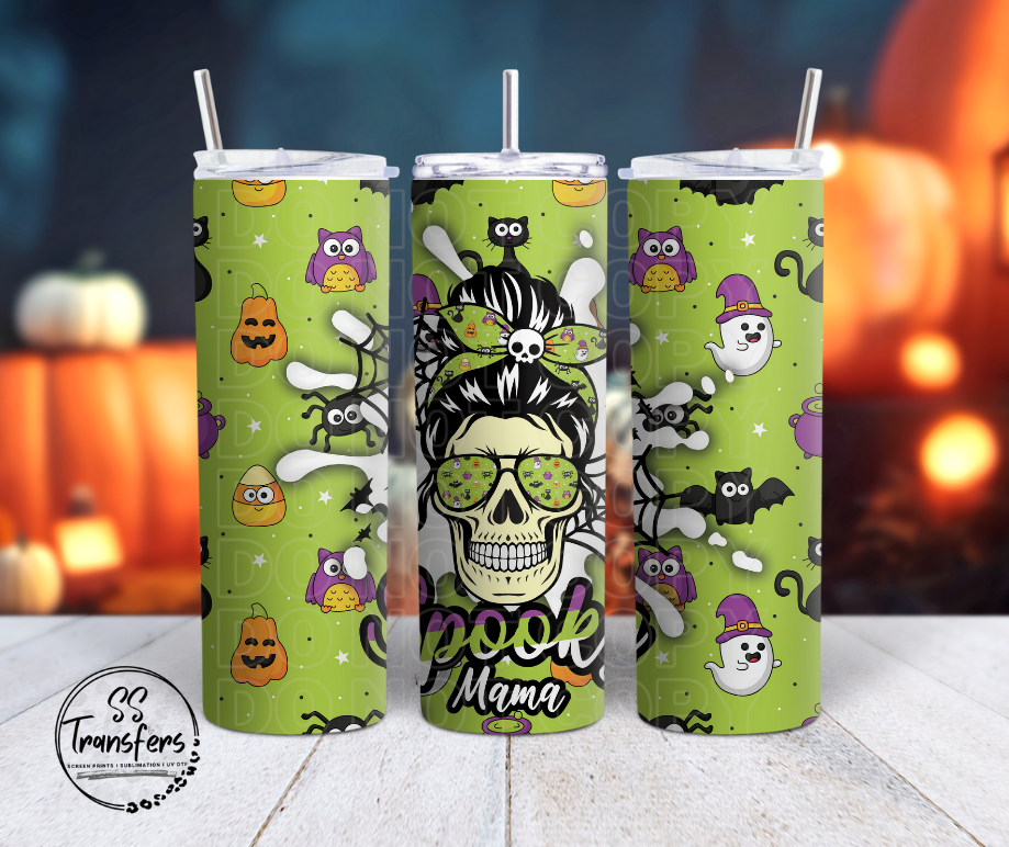 Green Background Spooky Mama Sub Tumbler Transfer