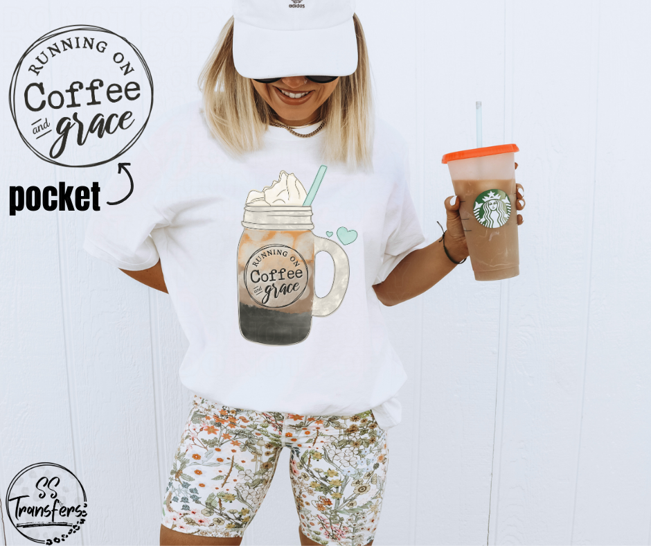 Running On Coffee and Grace (pocket included) DTF Transfer