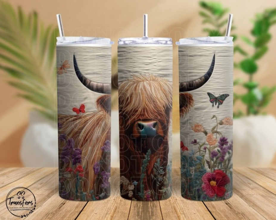 Long Haired Bull In The Garden Sub Tumbler Transfer