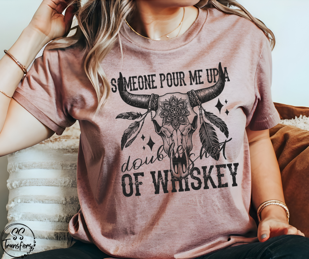 Double Shot of Whiskey Longhorn DTF Transfer