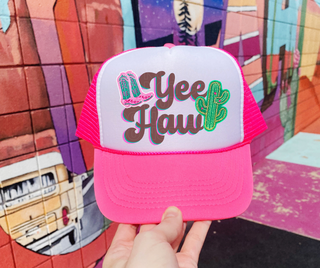 Yee-Haw Boots and Cactus Faux Embroidered Hat DTF/Sub Transfer