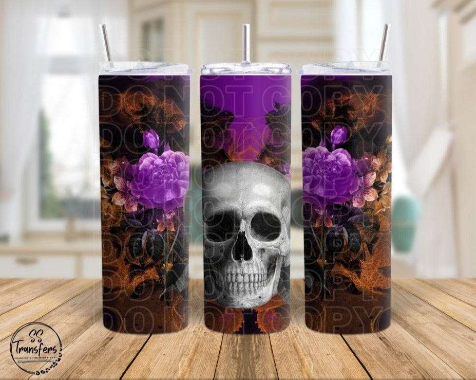 Skull With Purple Flowers Sub Tumbler Transfer