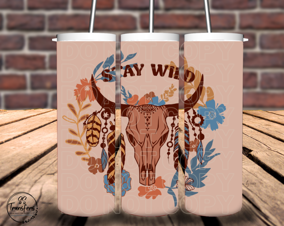 Stay Wild Cow Skull Sub Tumbler Transfer