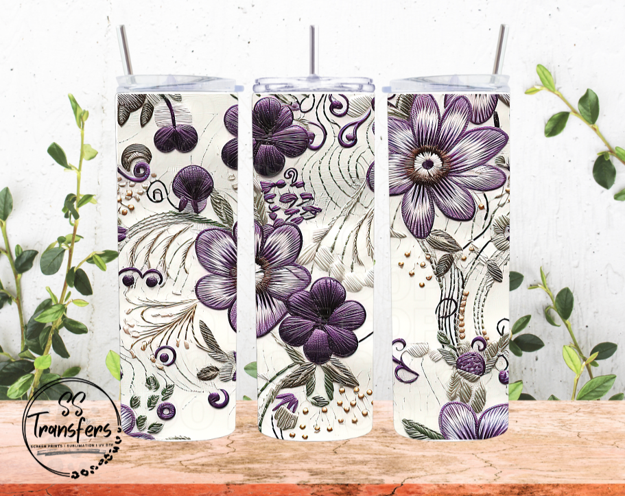 Embroidered Purple Flowers Sub Tumbler Transfer