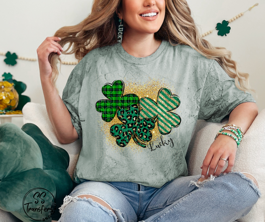 Leopard and Glitter Shamrocks DTF Transfer