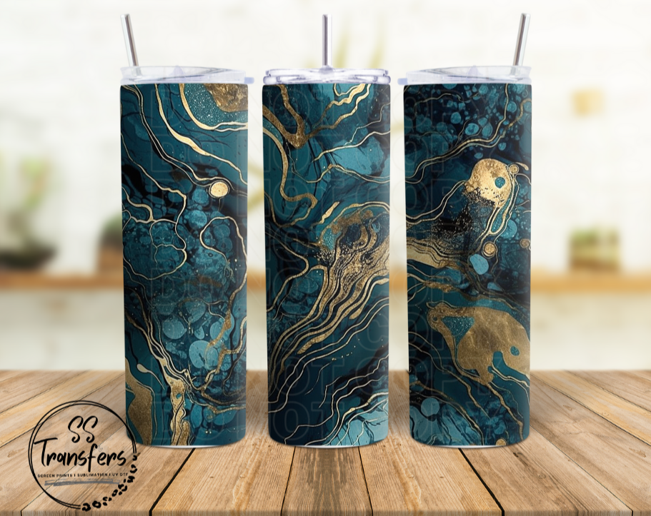 Blue & Gold Marble Sub Tumbler Transfer