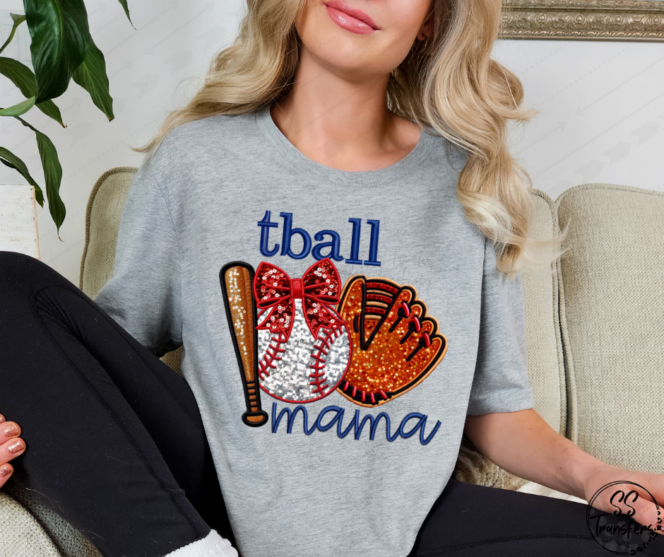 T-Ball/Soft/Baseball Mama Faux Embroidered (Multiple Choices) DTF Transfer