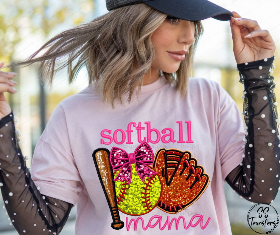 T-Ball/Soft/Baseball Mama Faux Embroidered (Multiple Choices) DTF Transfer