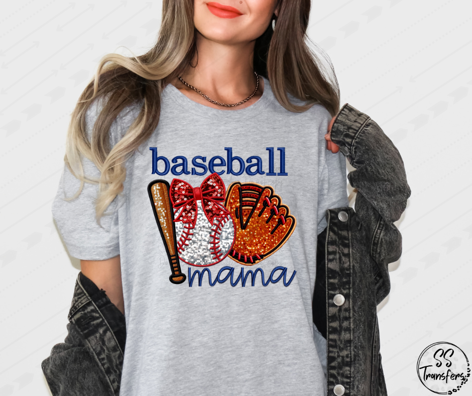 T-Ball/Soft/Baseball Mama Faux Embroidered (Multiple Choices) DTF Transfer