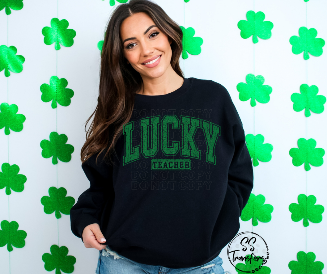 Lucky Teacher Varsity DTF Transfer