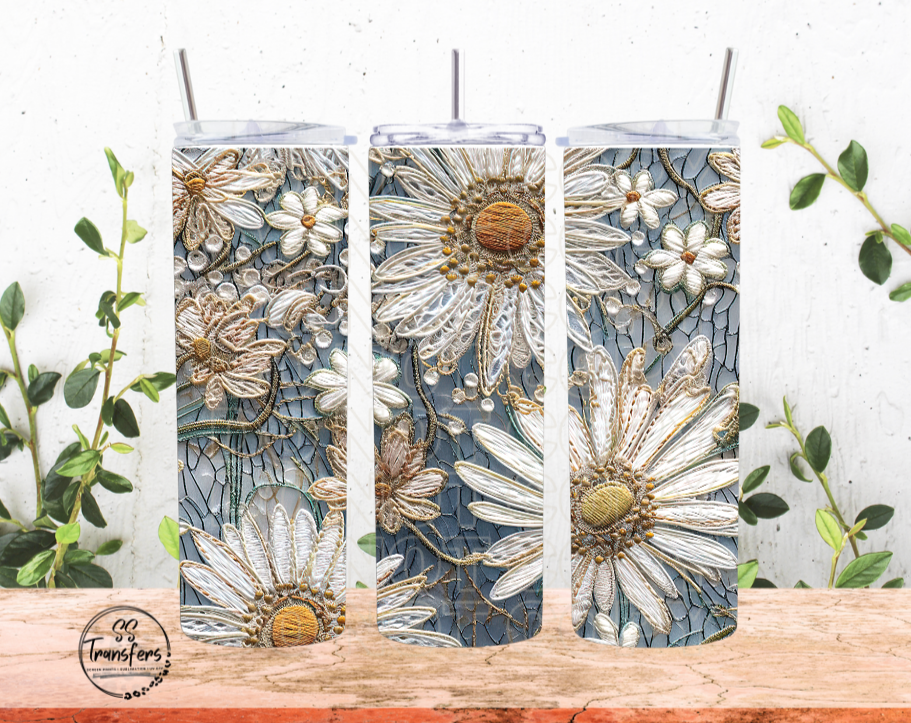 Embroidered Daisies Sub Tumbler Transfer
