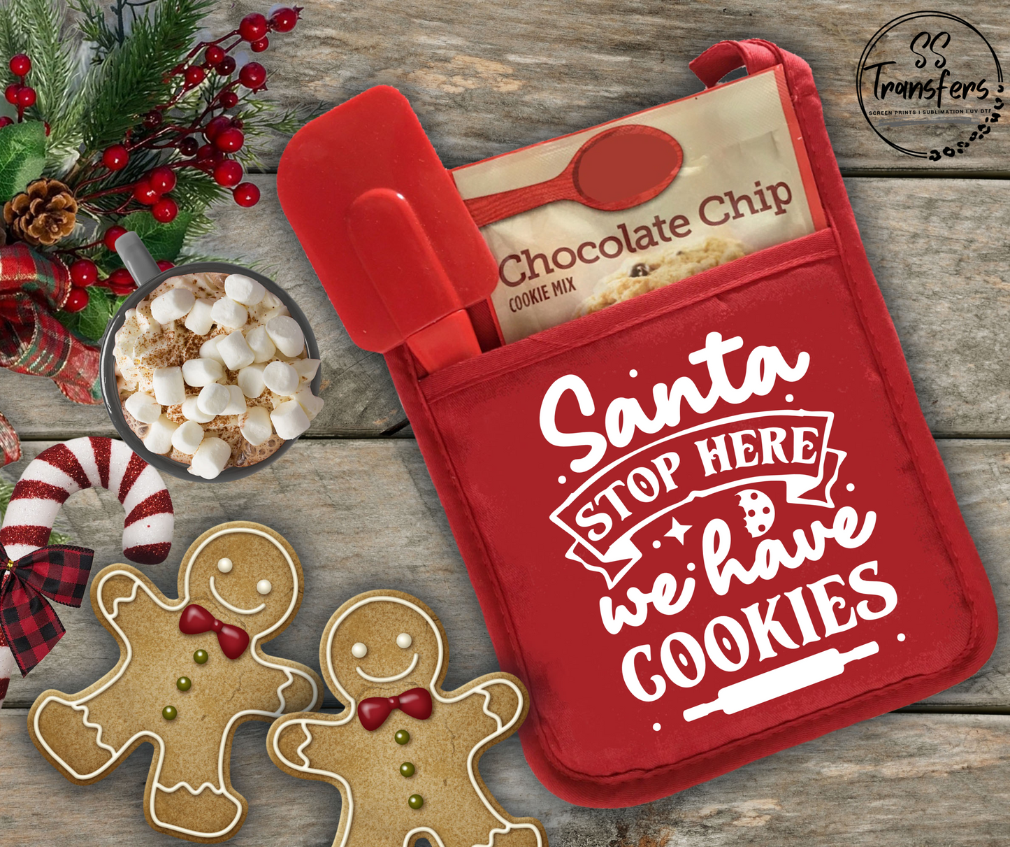 Santa Stop Here Pot Holder Screen Print Transfer