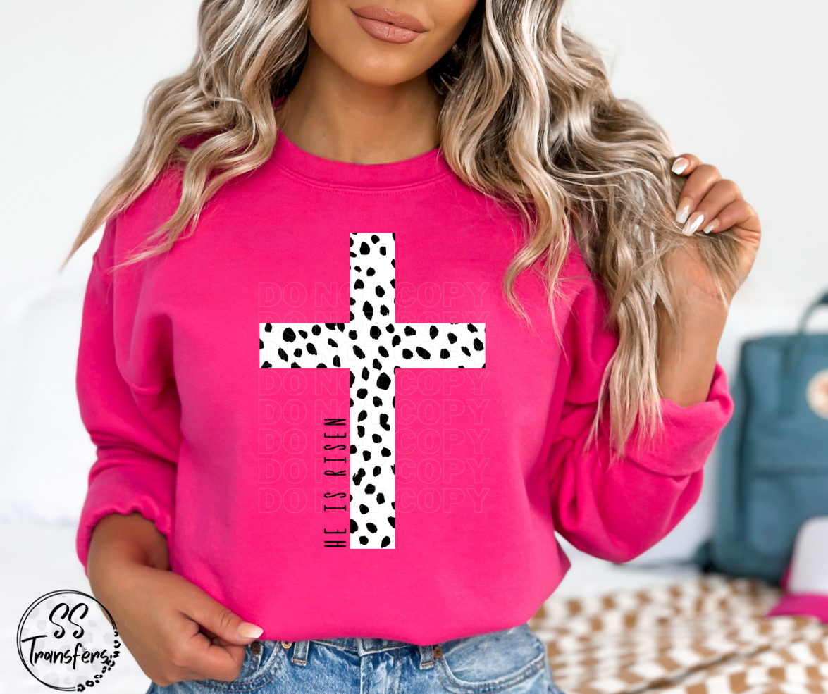 He Is Risen Dalmation Dot Cross DTF Transfer