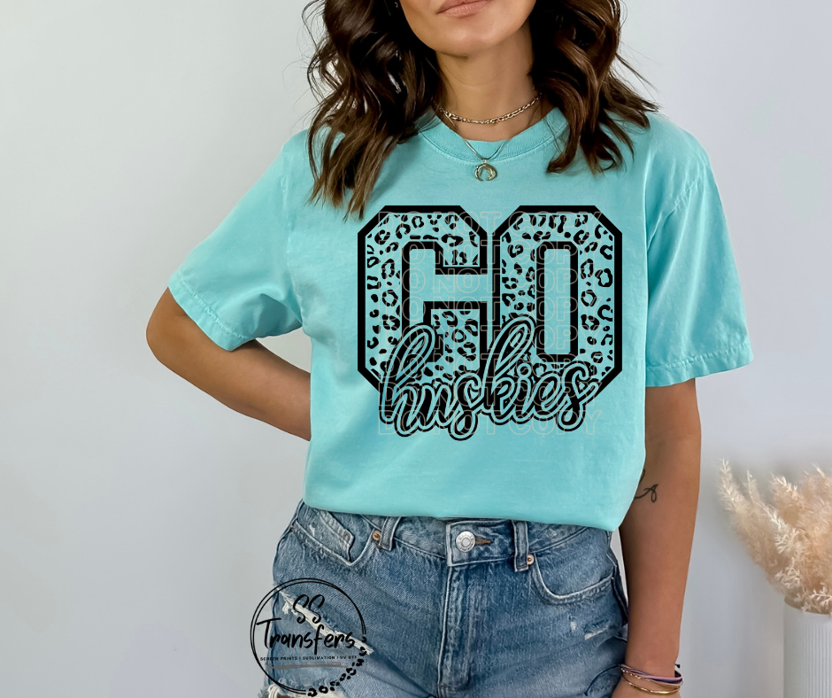 Leopard Print Go Huskies DTF Transfer