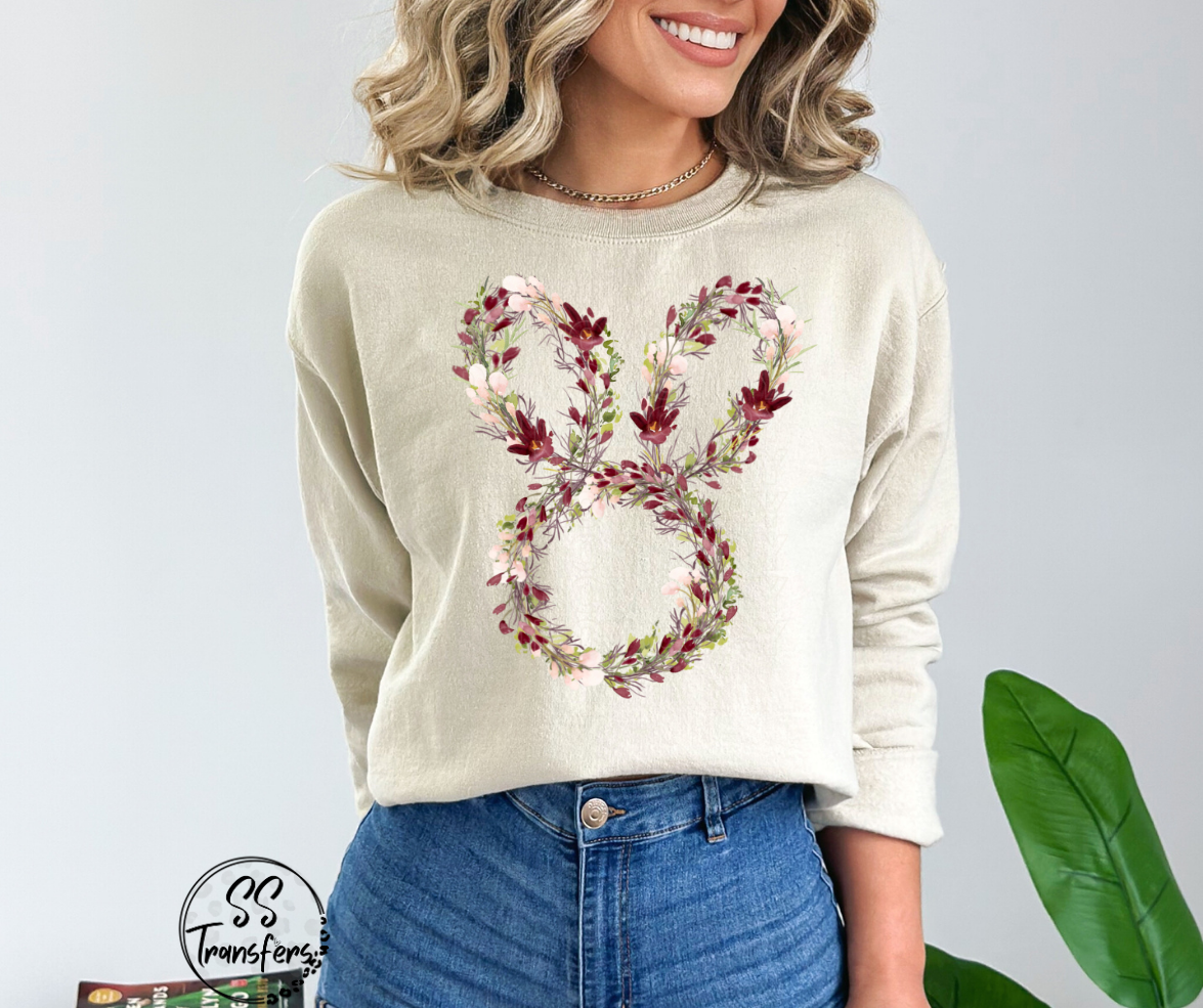 Floral Bunny Outline DTF Transfer