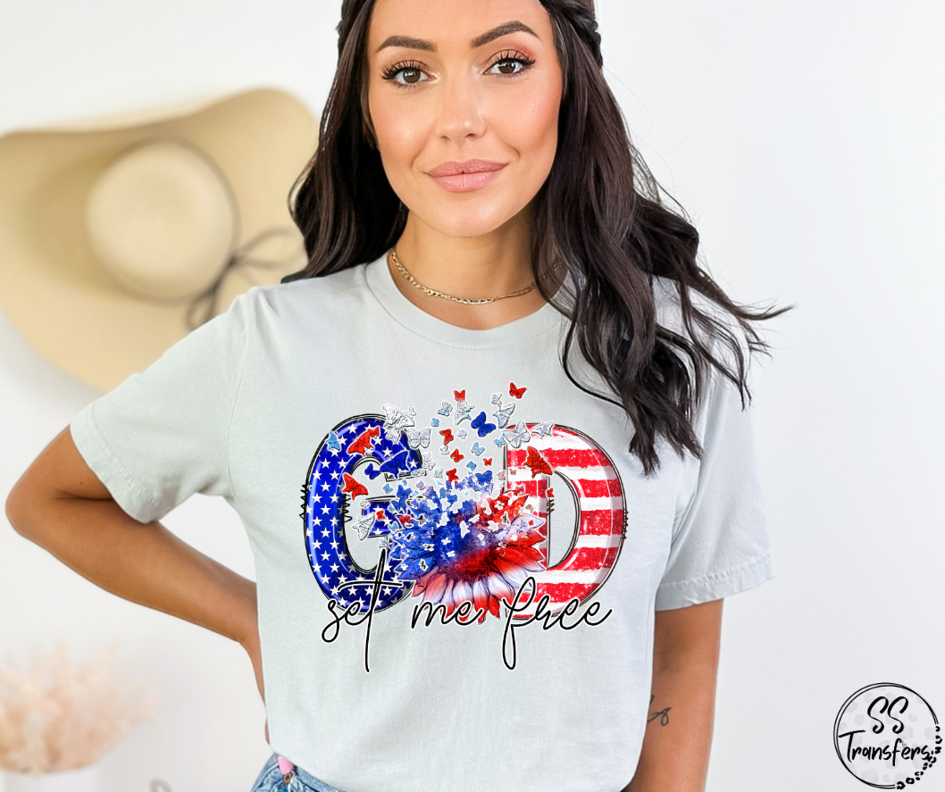 God Set Me Free Patriotic DTF Transfer