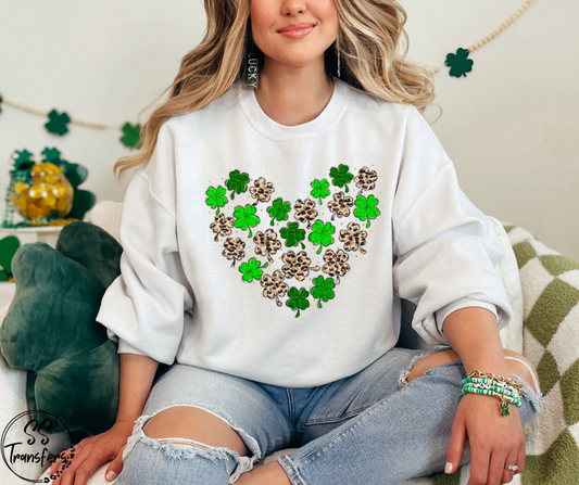 Shamrock Leopard Heart DTF Transfer