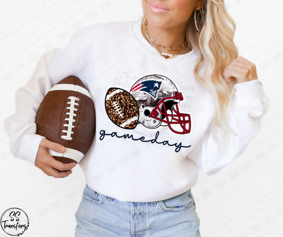 Game Day Pats Helmet Faux Sequins (Multiple Colors) DTF Transfer