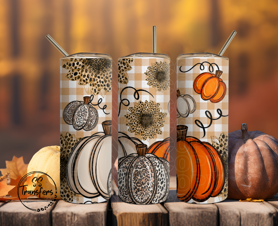 Pretty Fall Flowers and Pumpkins Sub Tumbler Transfer