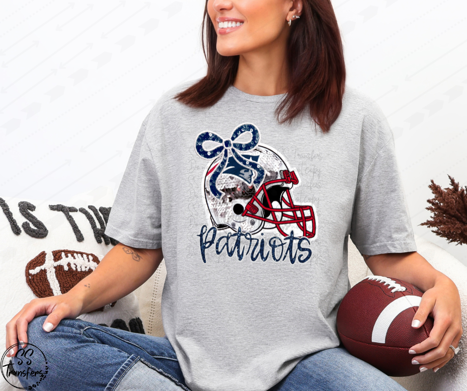 Pats Helmet Bow Faux Sequins DTF Transfer