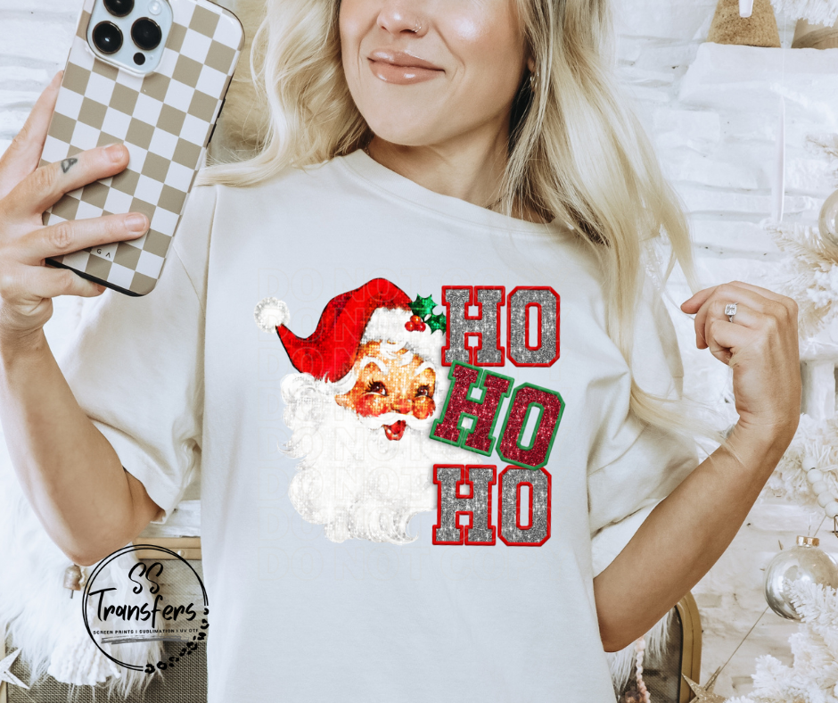 Vintage Ho Ho Ho Sequin Santa DTF Transfer