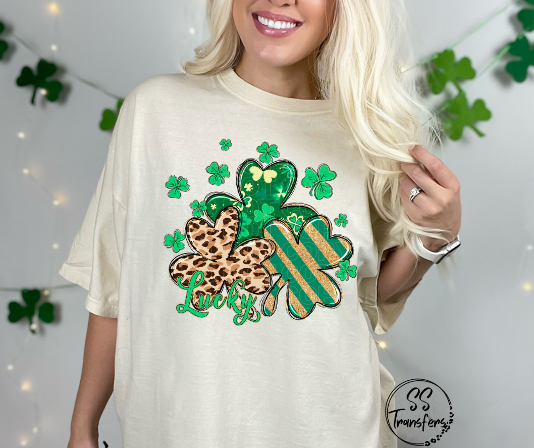 Leopard and Striped Shamrocks DTF Transfer