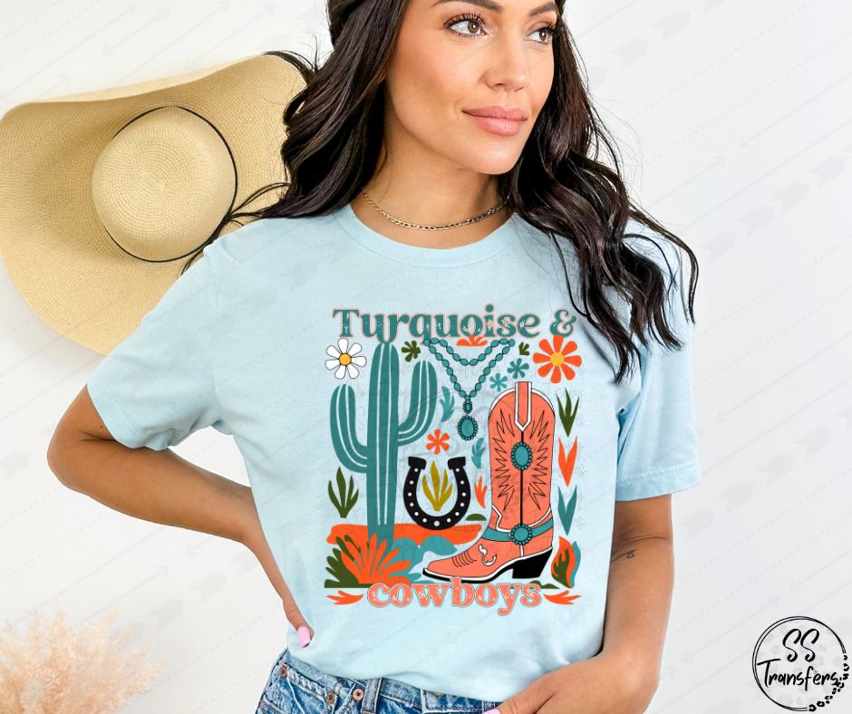 Turquoise and Cowboys DTF Transfer