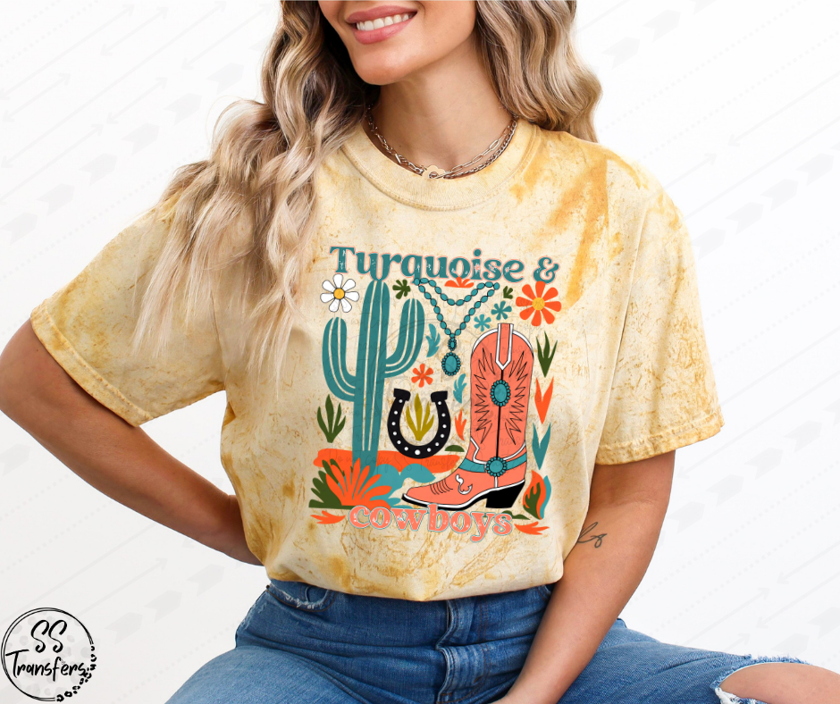 Turquoise and Cowboys DTF Transfer