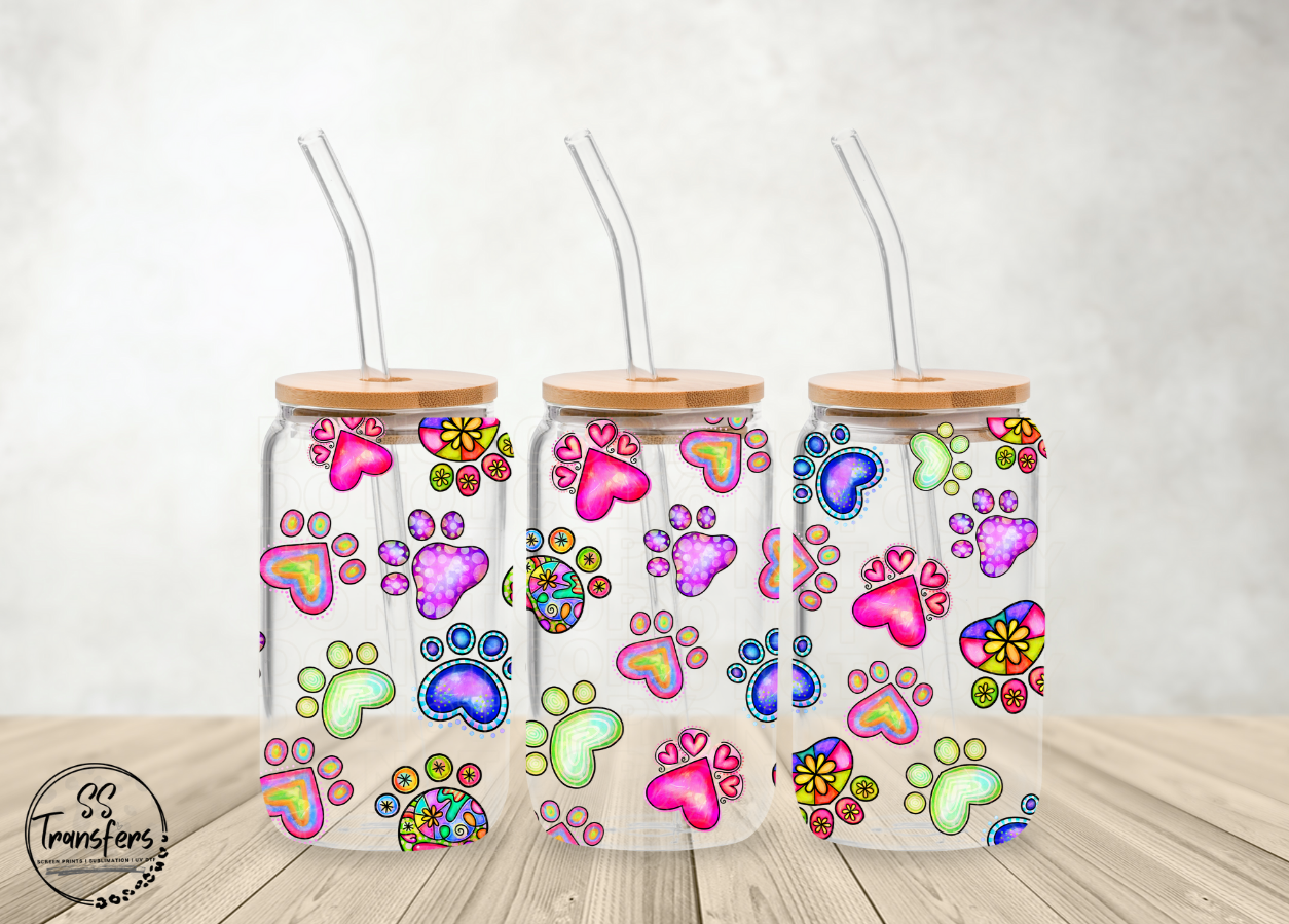 Colorful Paw Prints Libbey UV Wrap