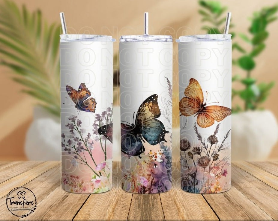 Pastel Garden Butterflies Sub Tumbler Transfer