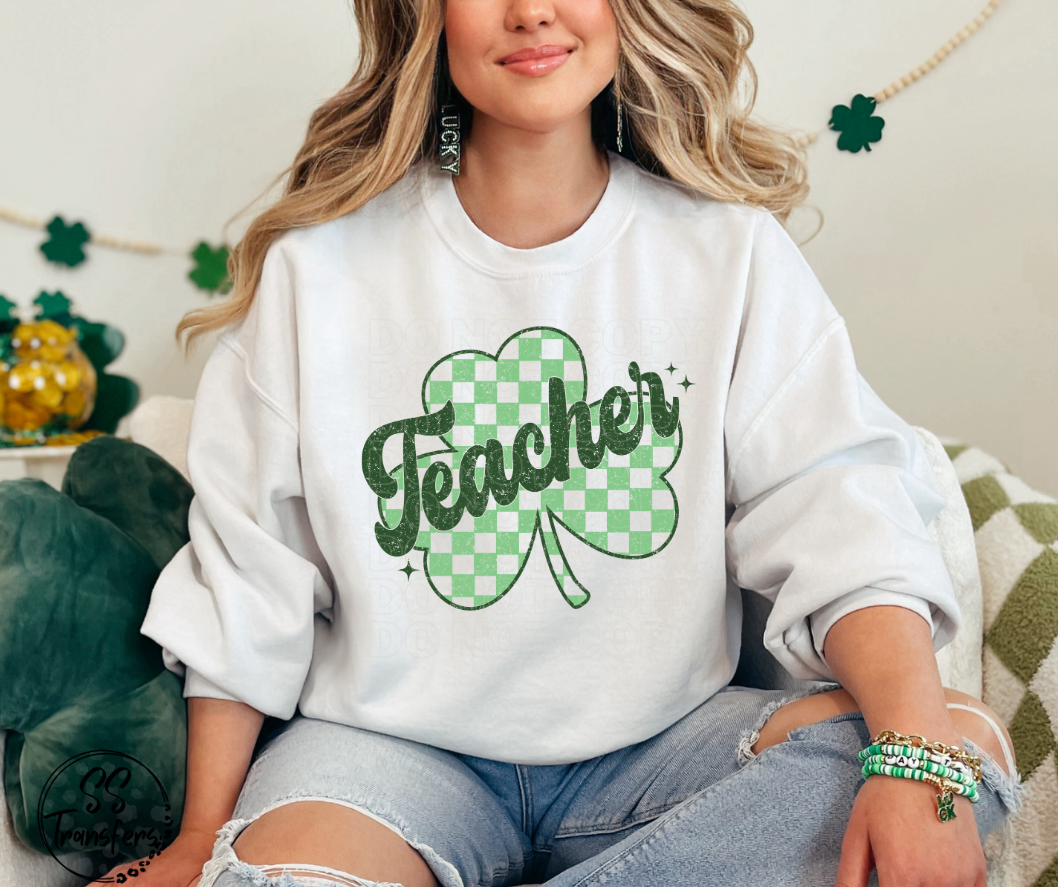 Teacher/Nurse Checkered Shamrock DTF Transfer