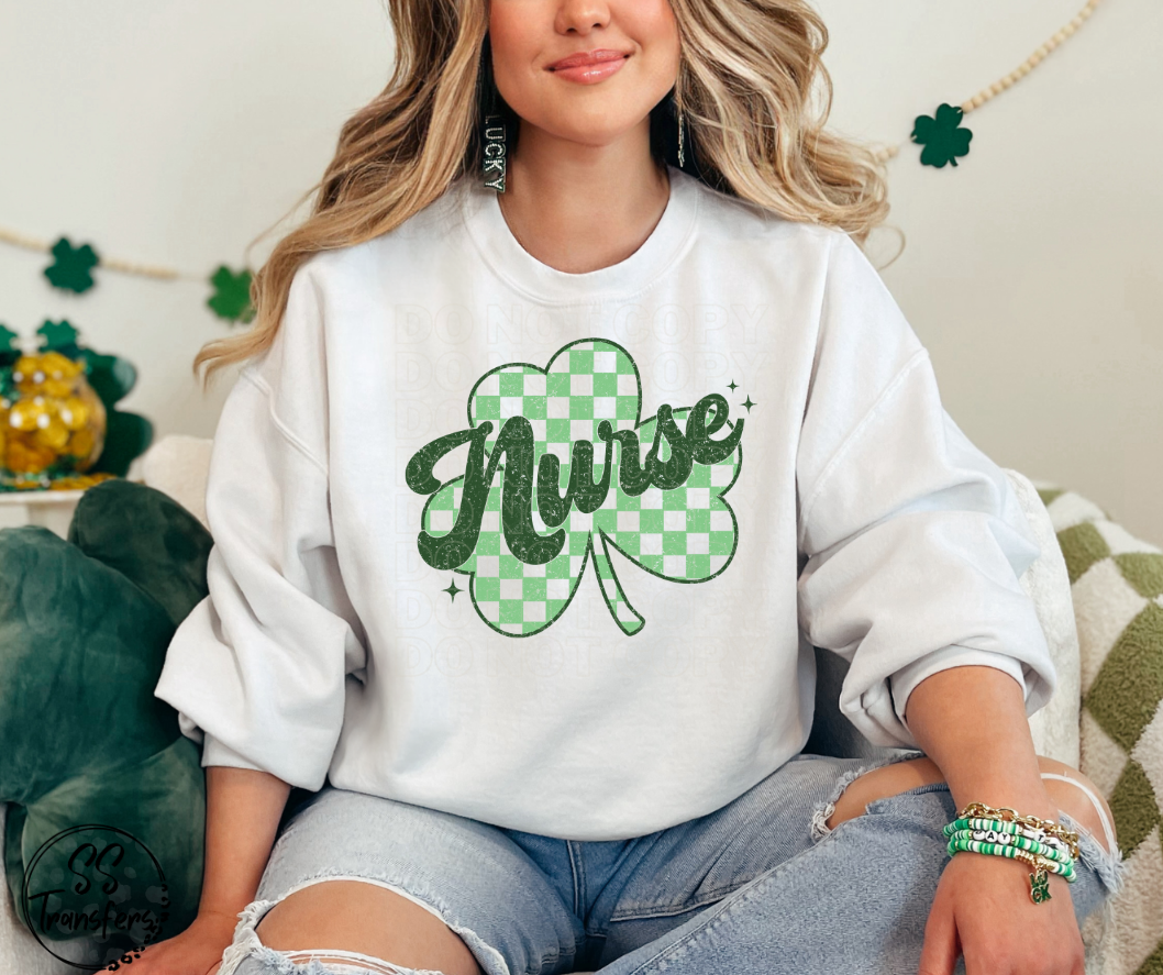 Teacher/Nurse Checkered Shamrock DTF Transfer