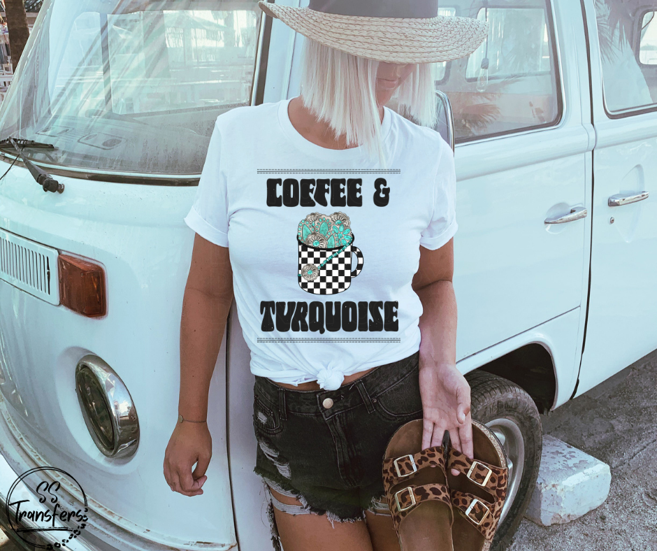 Coffee & Turquoise DTF Transfer