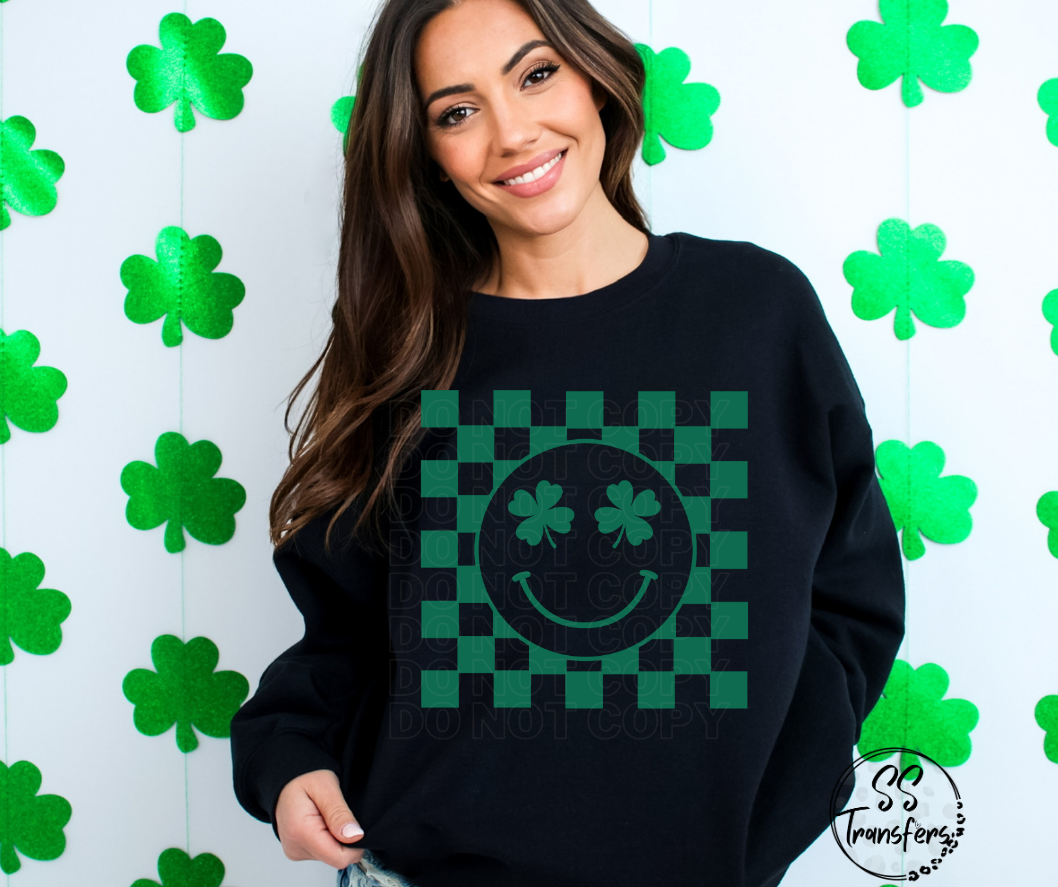 Checkered Shamrock Face DTF Transfer