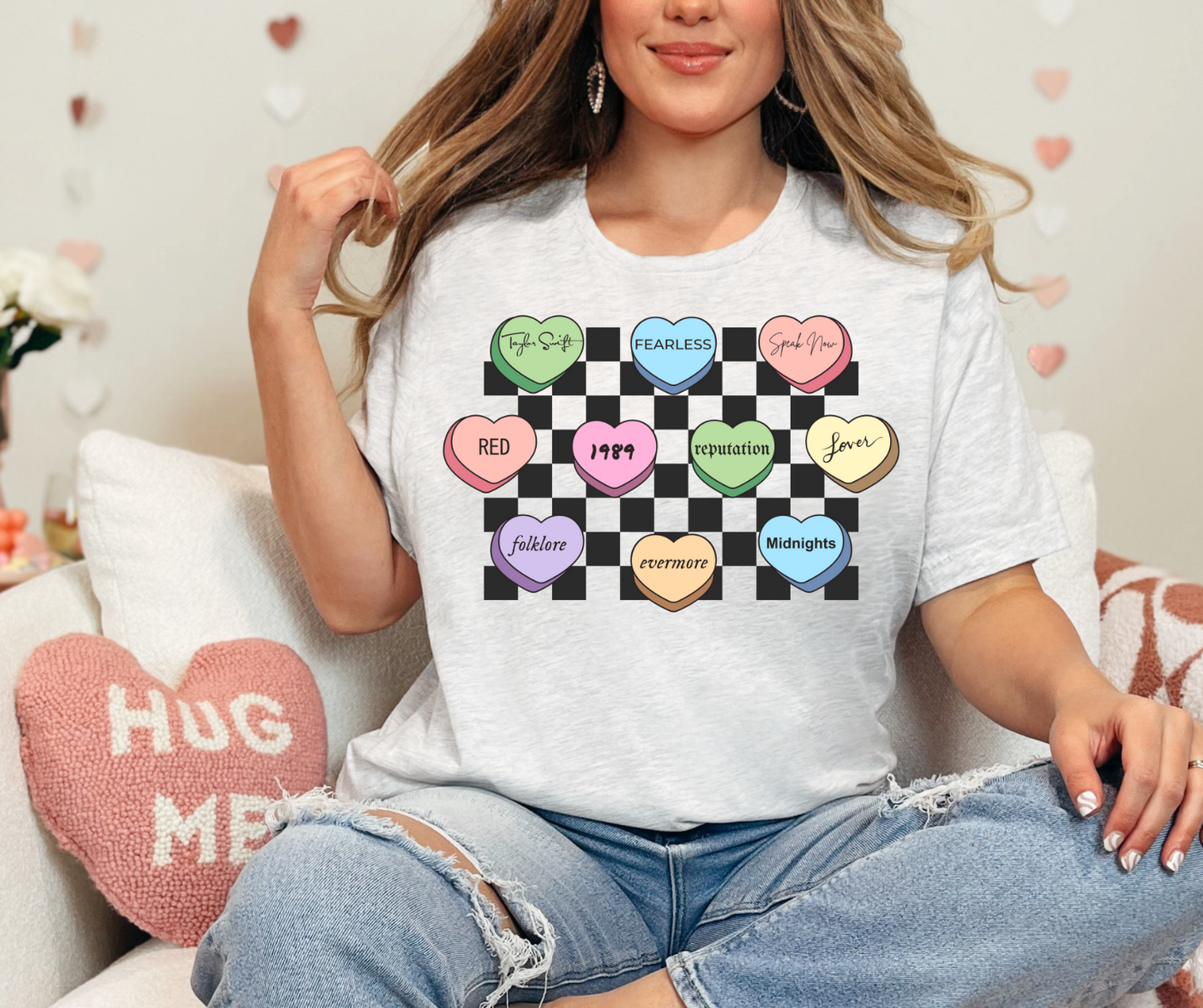 Checkered Conversation Hearts TS DTF Transfer