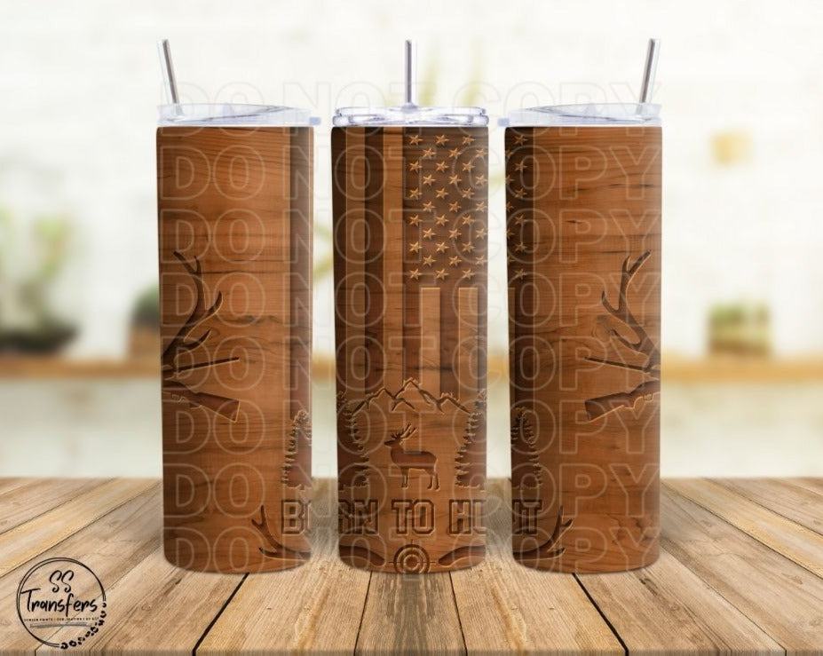 Wood Grain Antler & Flag Sub Tumbler Transfer
