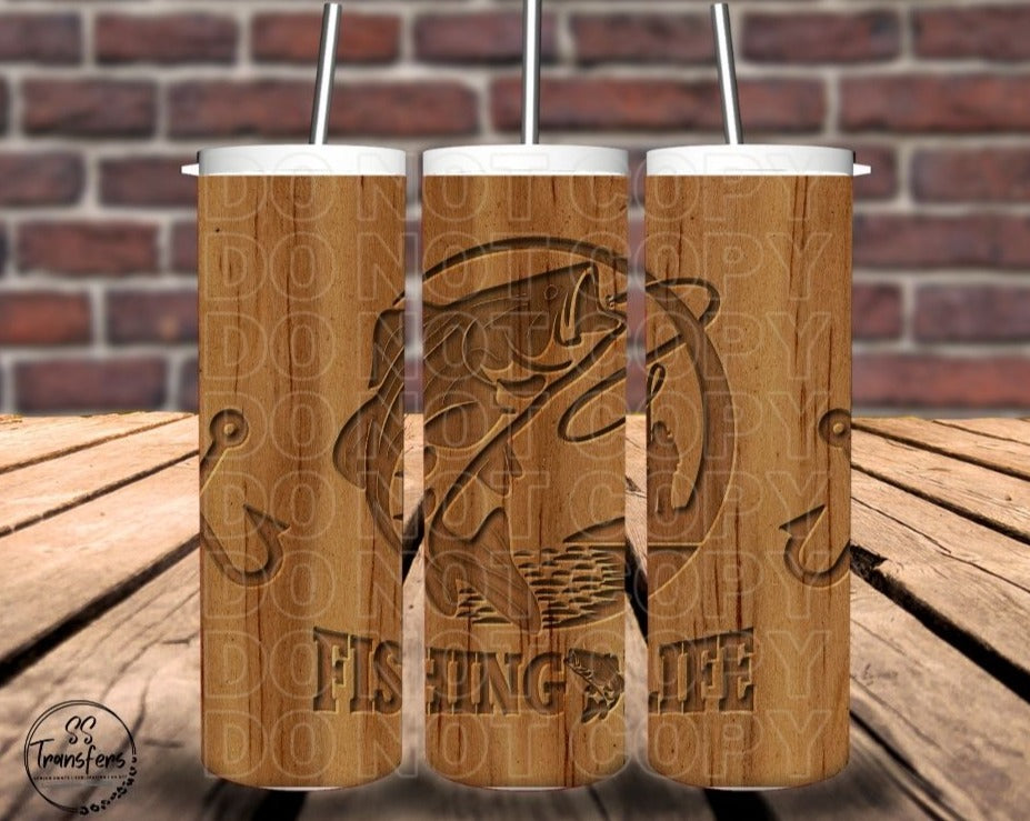 Wood Grain Fishing Life Sub Tumbler Transfer