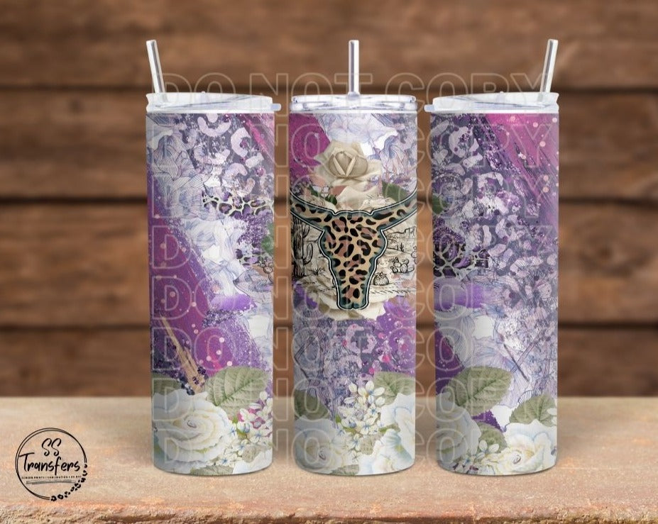 Leopard Floral Bull Skull Sub Tumbler Transfer