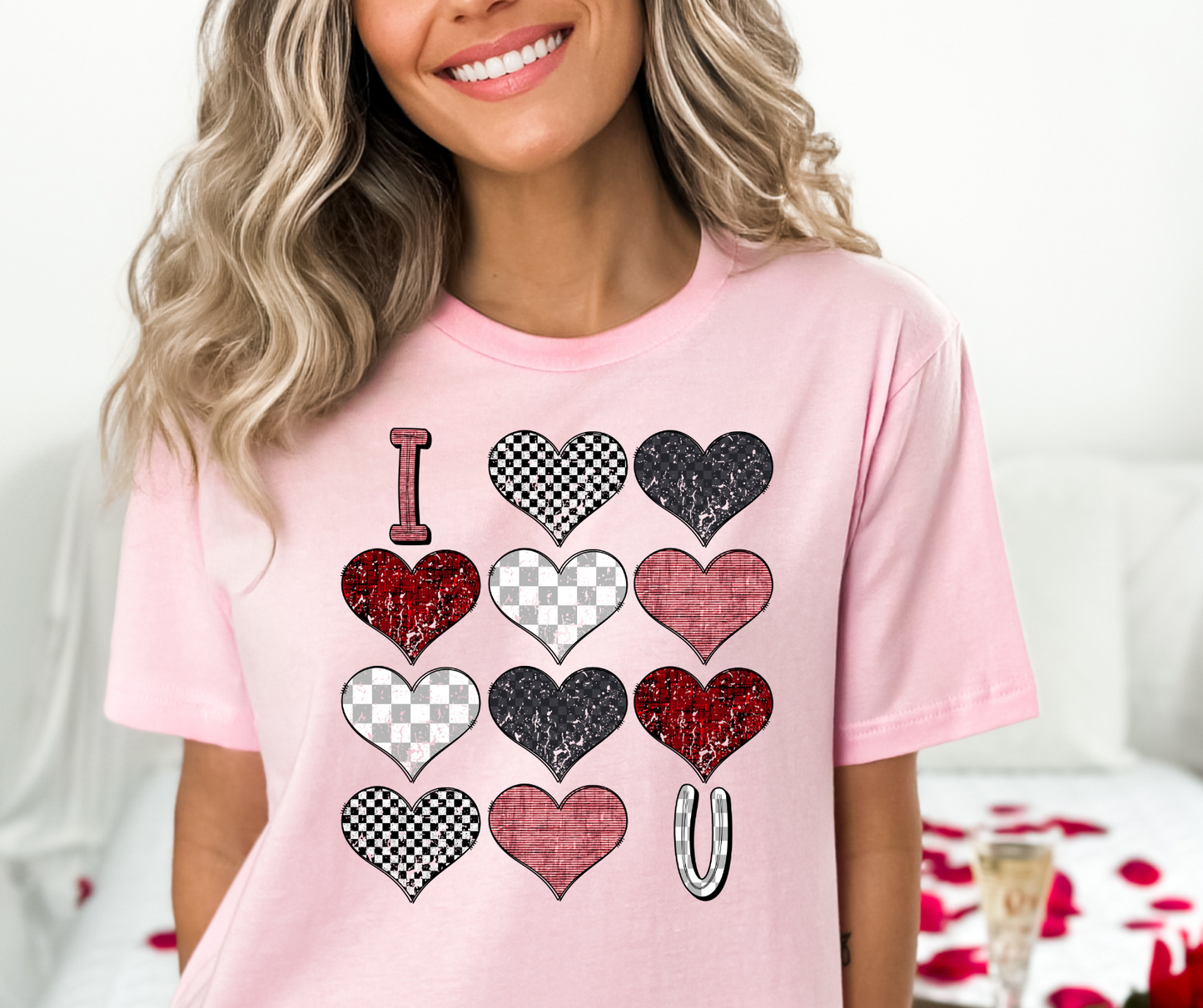 Checkered I Heart U DTF Transfer