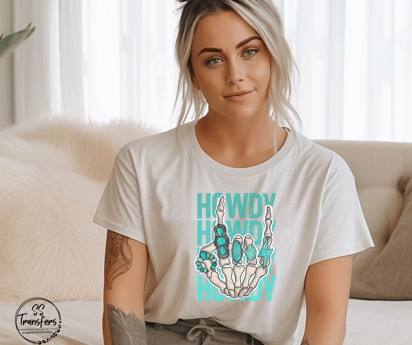 Howdy Skellie Turquoise Hand DTF Transfer