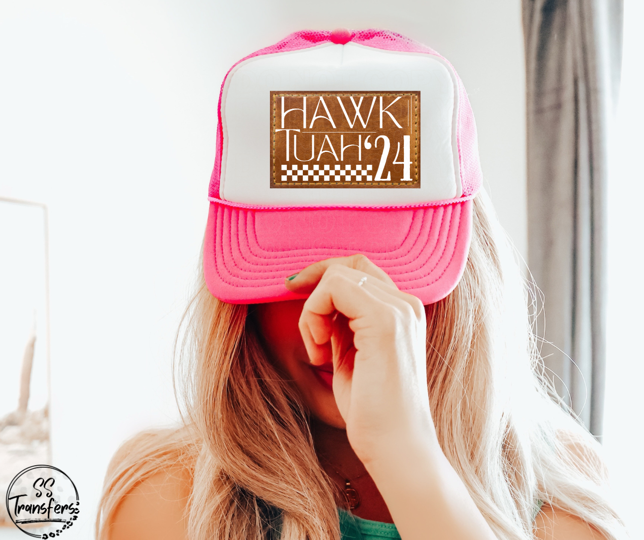 Faux Leather Patch Hawk Tuah' Hat DTF Transfer
