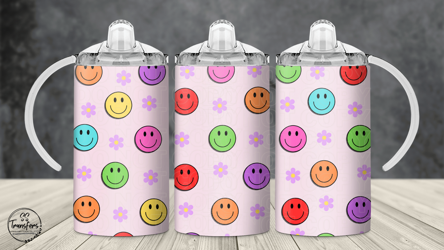 Retro Happy Faces 12oz Sippy/Flip Top Tumbler Sublimation Transfer