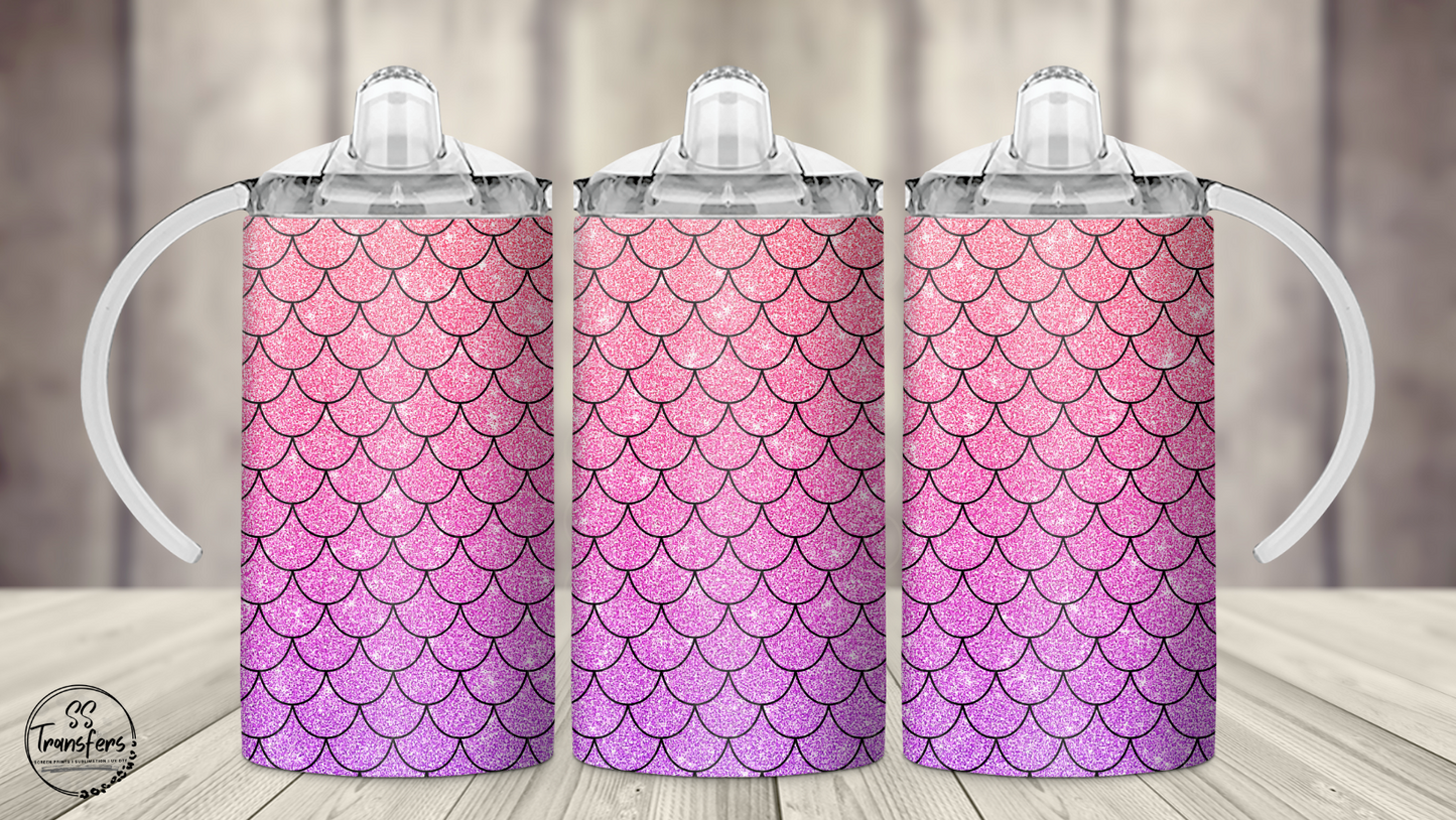 Faux Glitter Mermaid Scales 12oz Sippy/Flip Top Tumbler UV Wrap