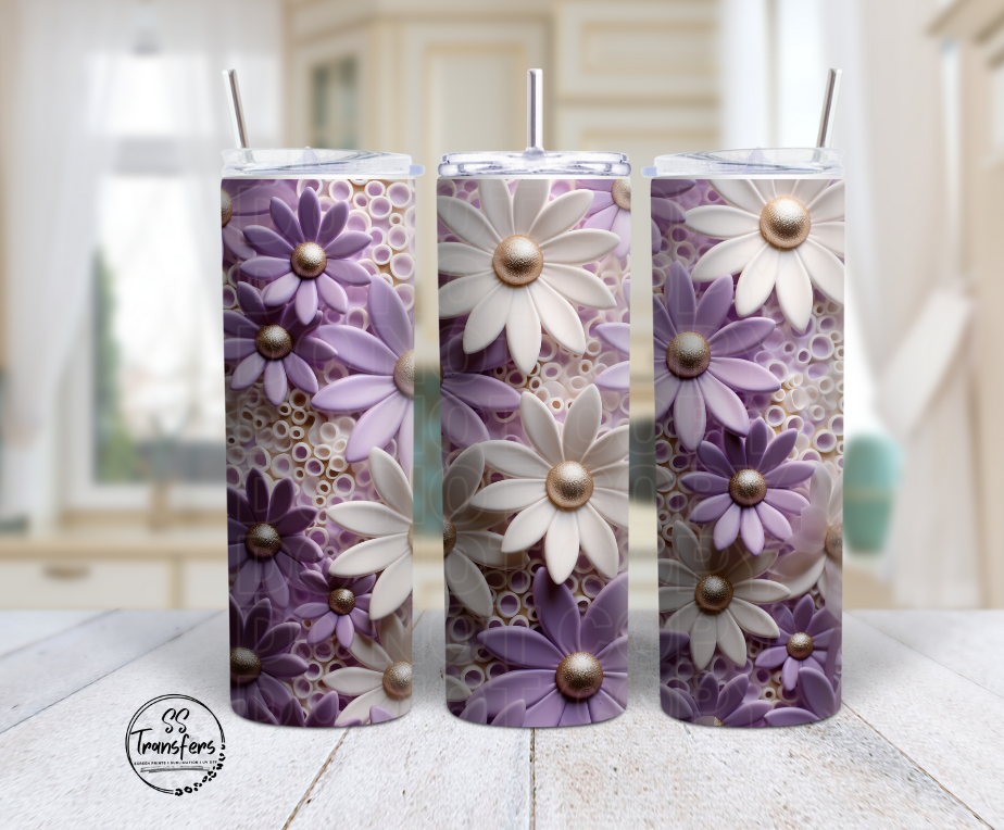 3D Purple and White Flowers Sub Tumbler Transfer