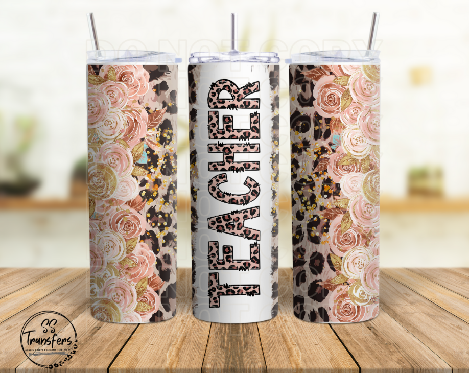 Leopard Floral Teacher Sub Tumbler Transfer
