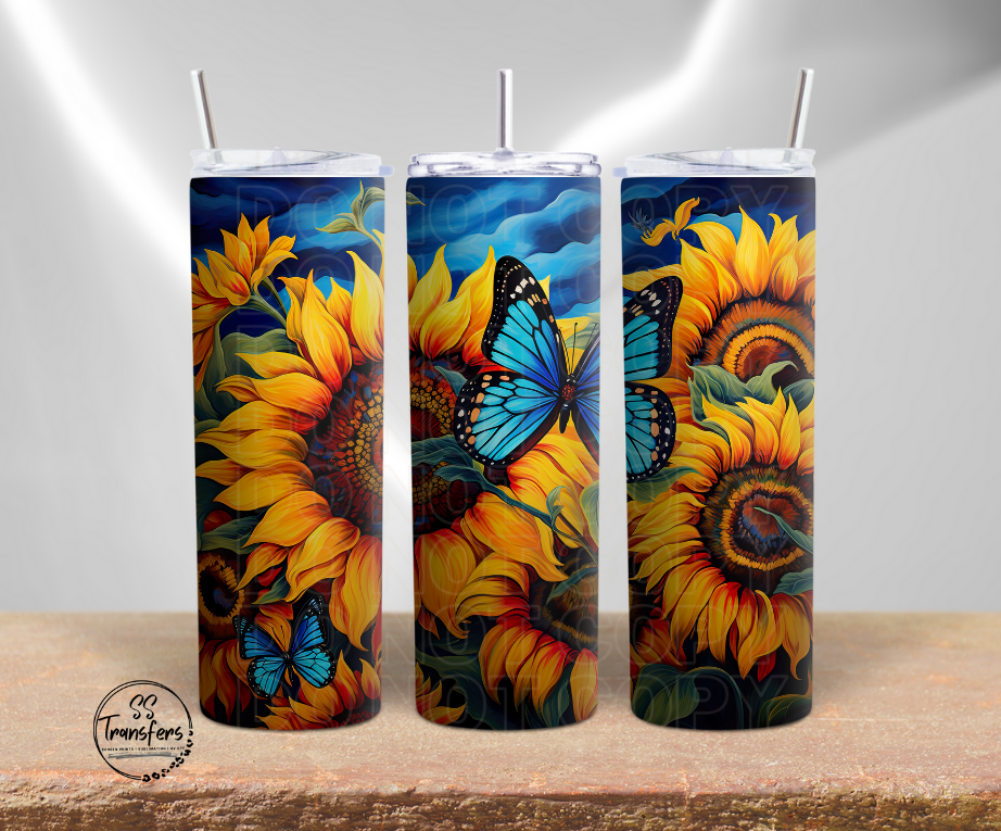 3D Sunflower and Butterflies Sub Tumbler Transfer