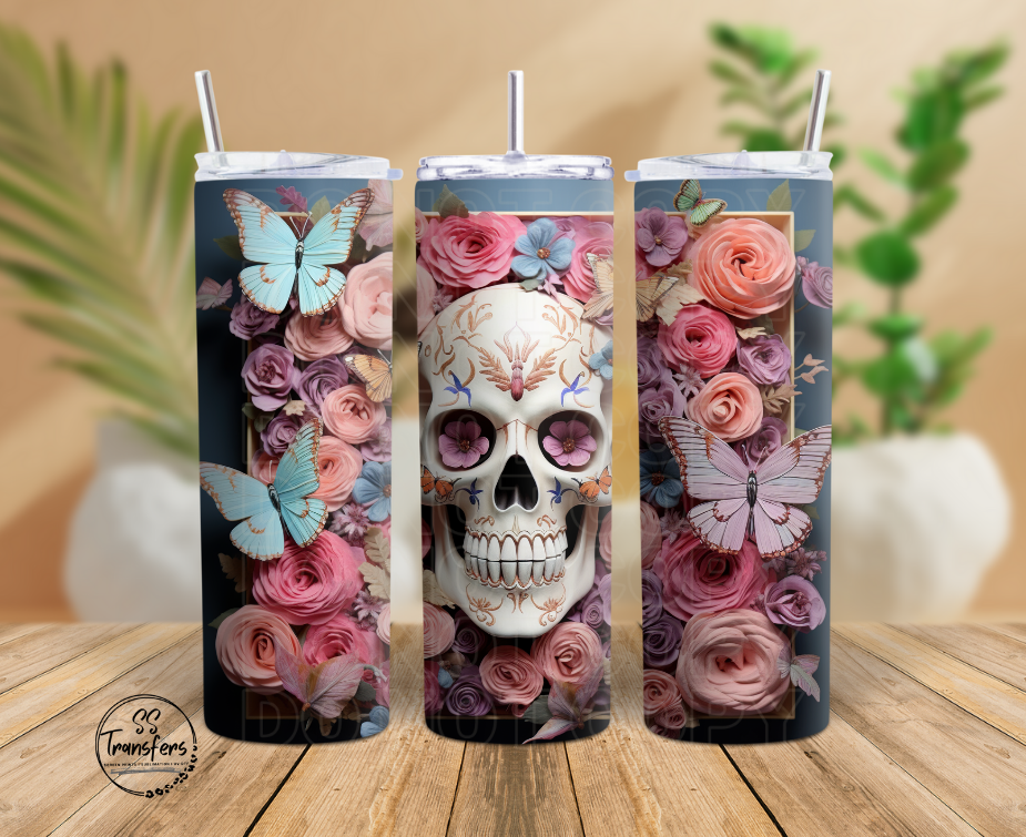 3D Skull and Butterflies Sub Tumbler Transfer
