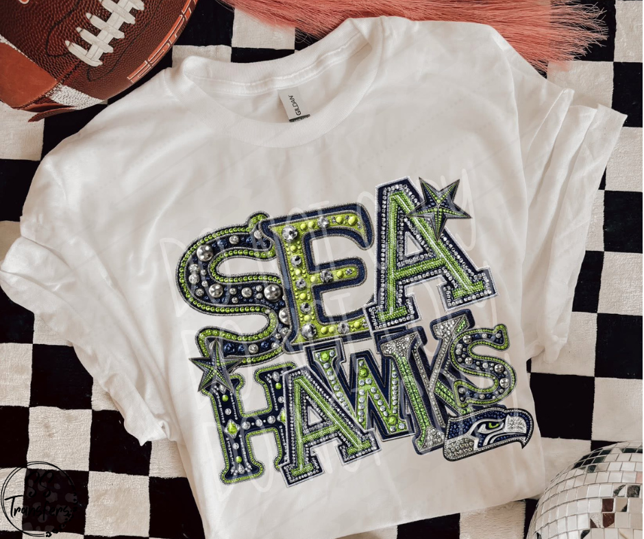 S Hawks Faux Rhinestones DTF Transfer
