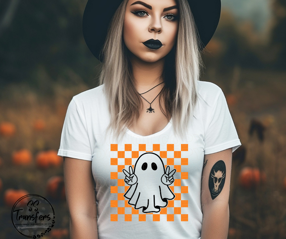 Checkered Peace Out Ghost DTF Transfer