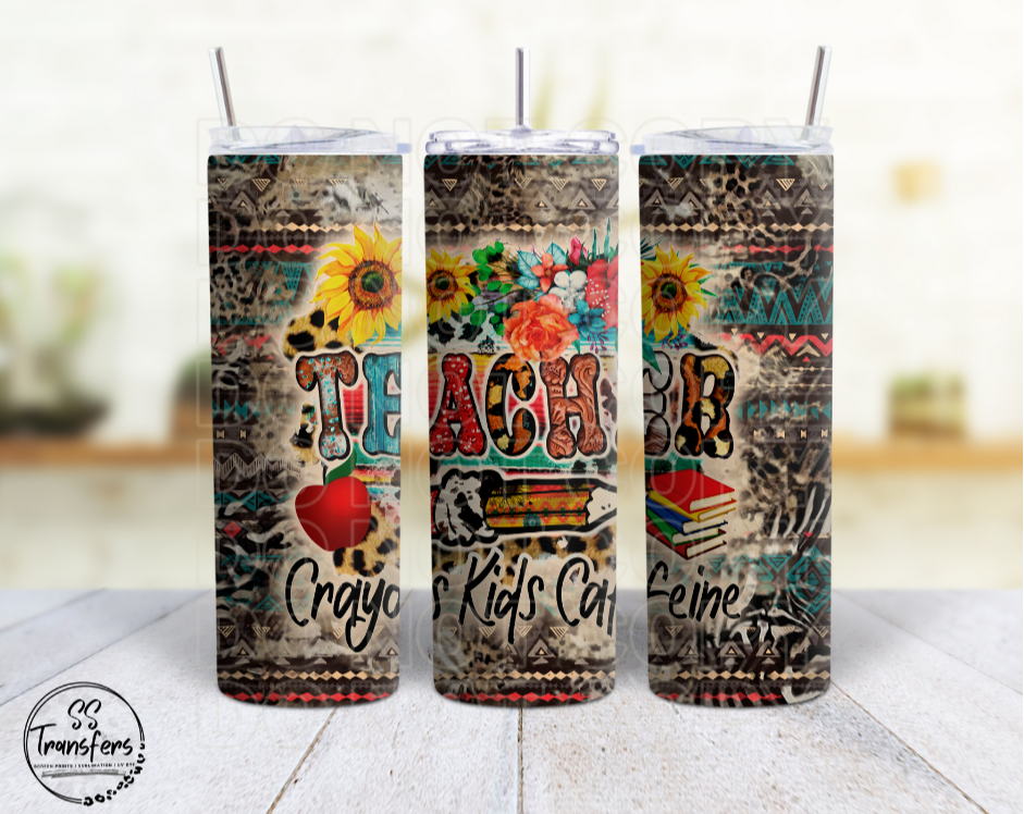 Teacher: Crayons, Kids, Caffeine Sub Tumbler Transfer